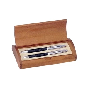 Executive Black Leather Ball Pen and Roller Set
