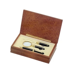 Executive Pen, Magnifier, and Letter Opener Set in Wood Box