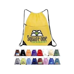 Nylon Drawstring Cinch Backpack Tote Bag with Zipper Pocket
